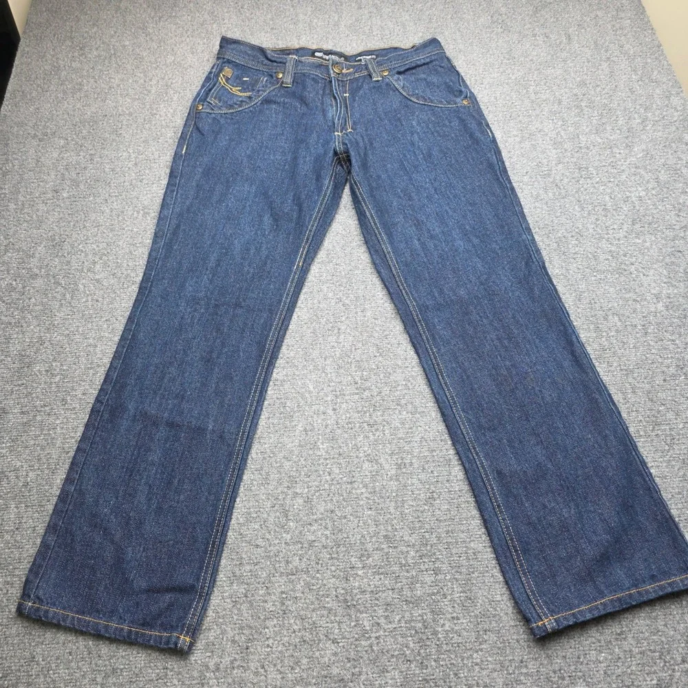 Ecko Unltd Jeans Mens 36x32 Slim Straight Fit Dark Blue Rhino Embroidered Y2K